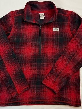 THE NORTH FACE Men’s Gordon Lyons 1/4 Zip Pullover Sz L Buffalo Plaid Red/Black